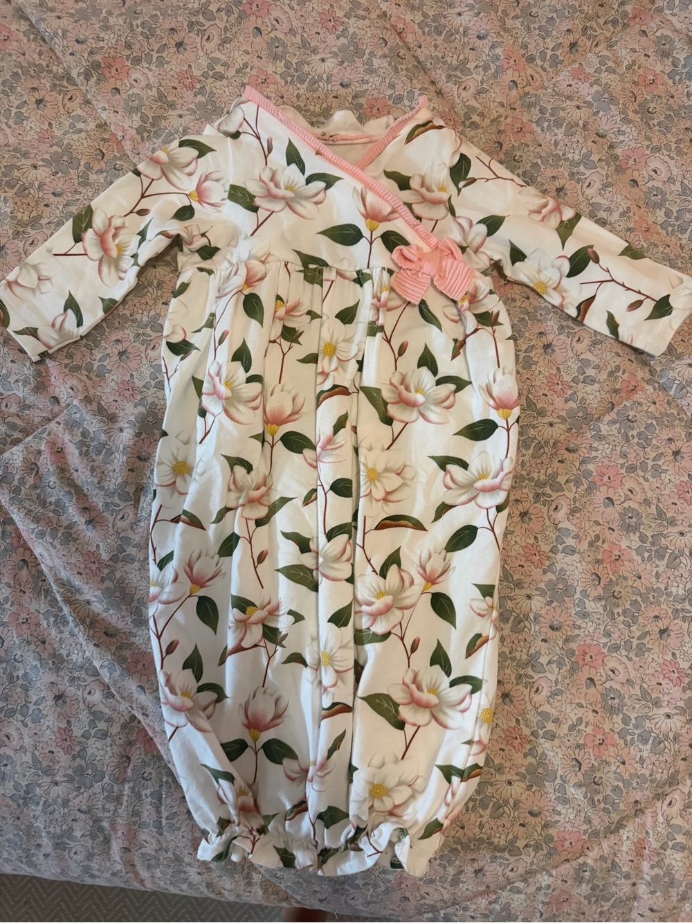 Mud Pie Cream Floral Convertible Sleep Sack with Pink Trim